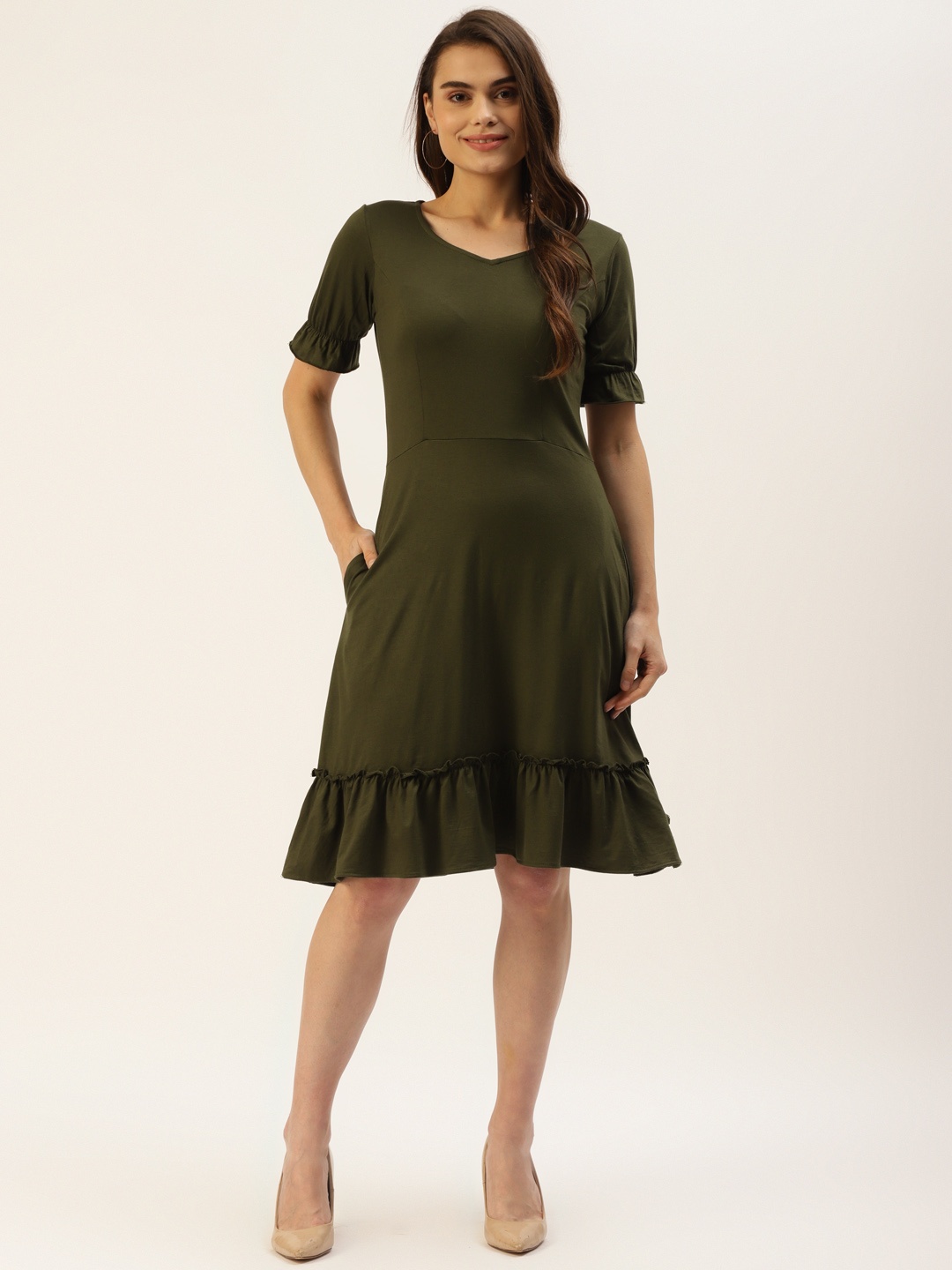 

BRINNS Olive Green A-Line Midi Dress