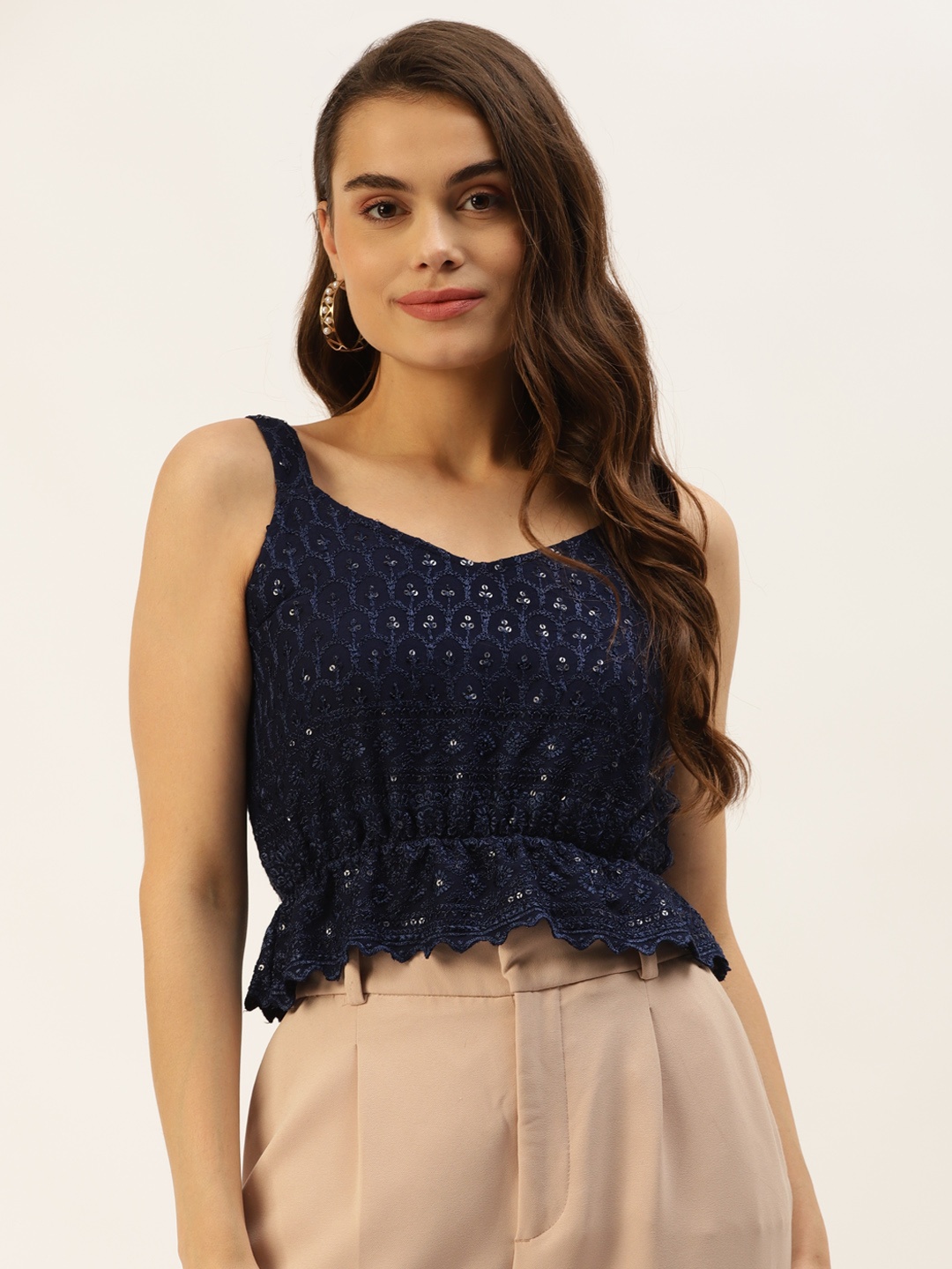 

BRINNS Navy Blue Embroidered Sequinned Top