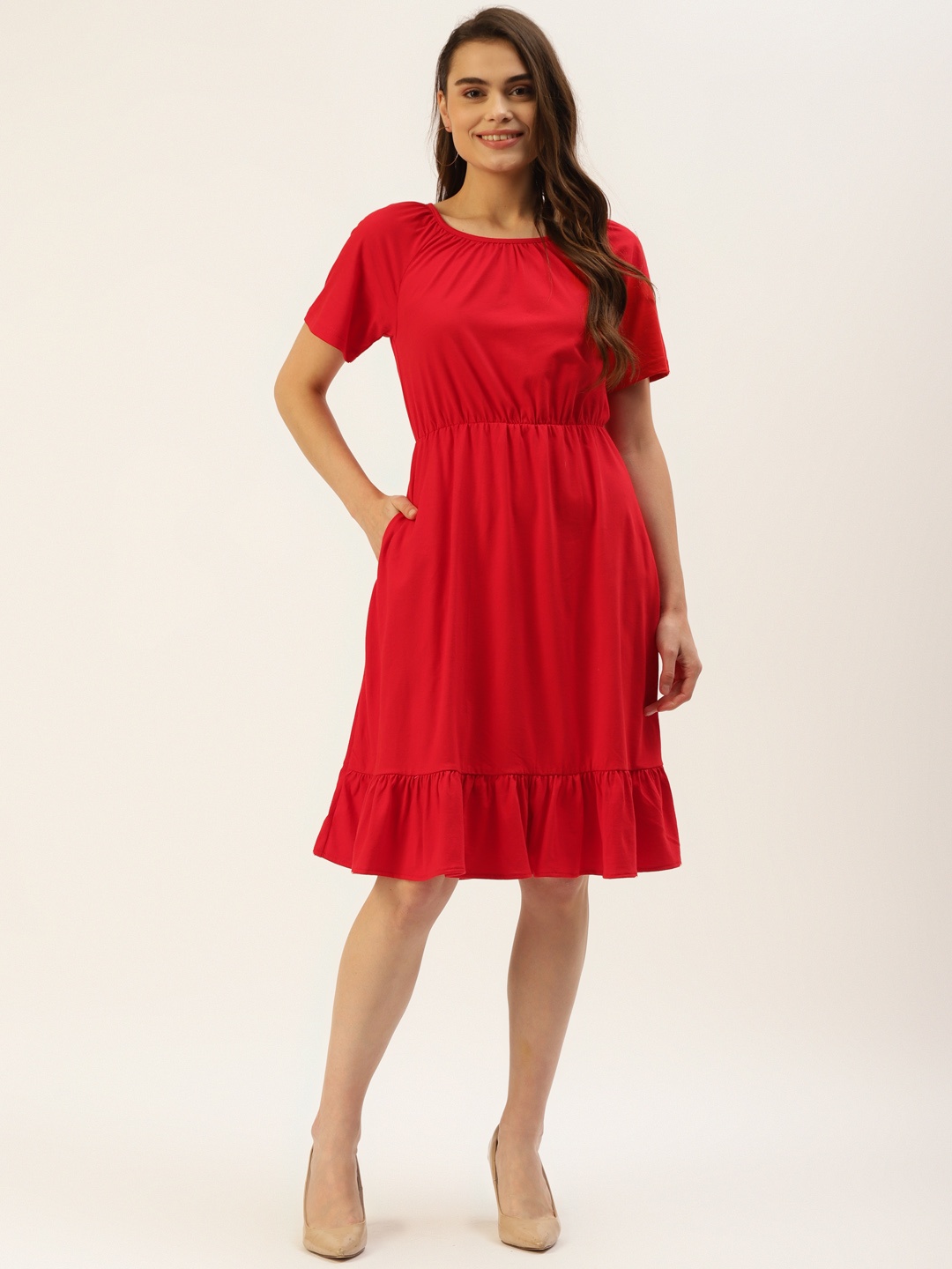 

BRINNS Red A-Line Midi Dress