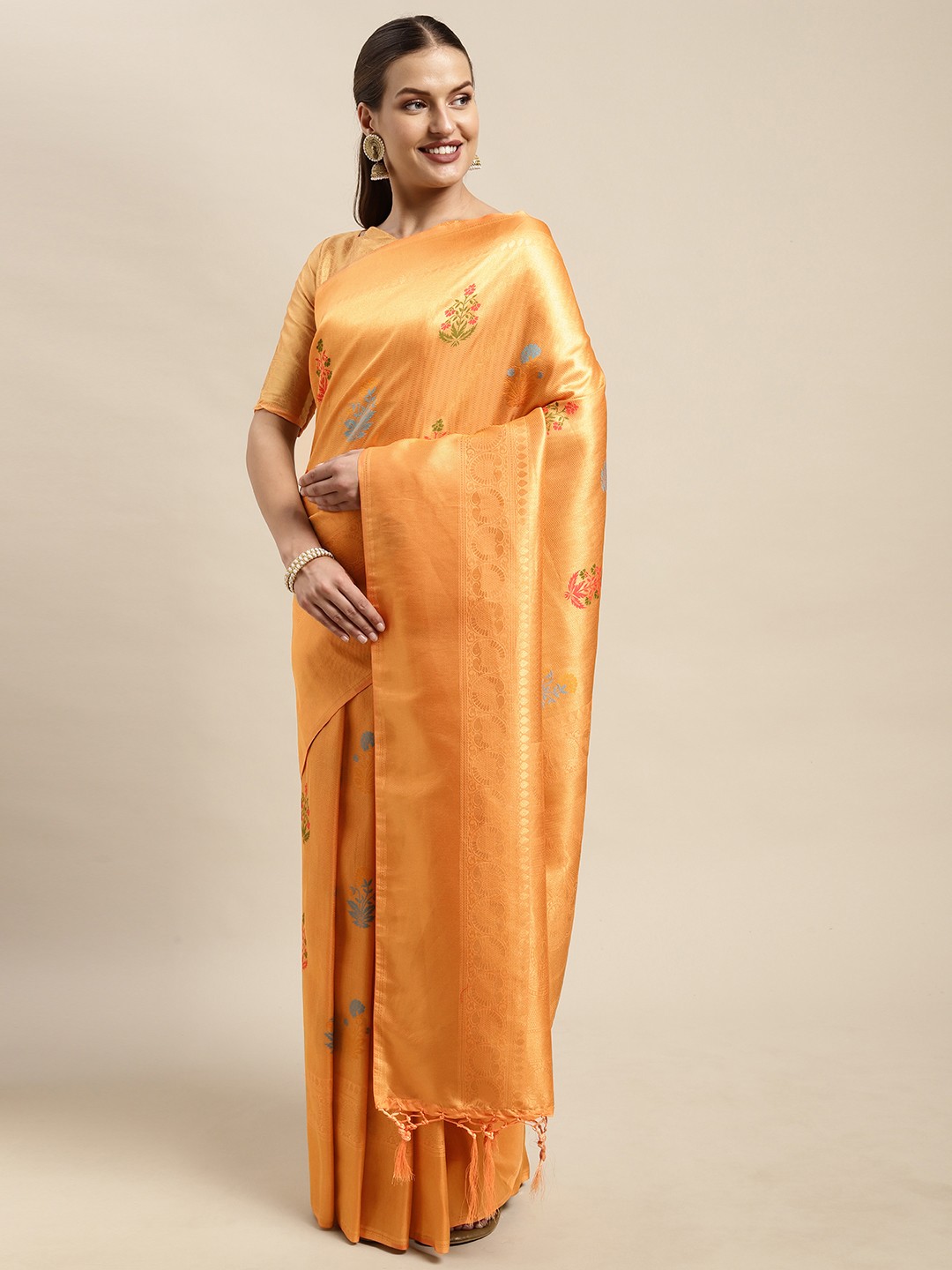 

Mitera Orange Ethnic Motifs Silk Blend Saree