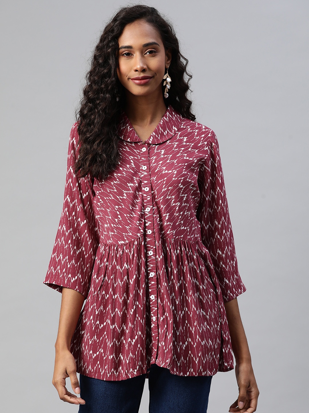 

Ayaany Dusty Pink & White Abstract Print A-Line Top, Rose
