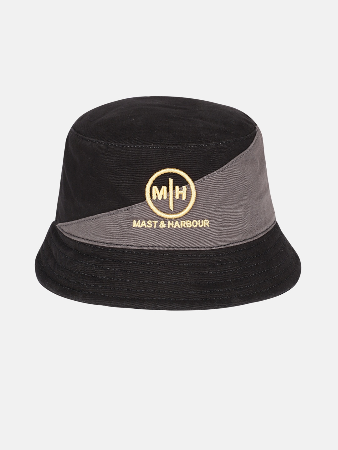 

Mast & Harbour Colourblocked Bucket Hat with Embroidered Detail, Black