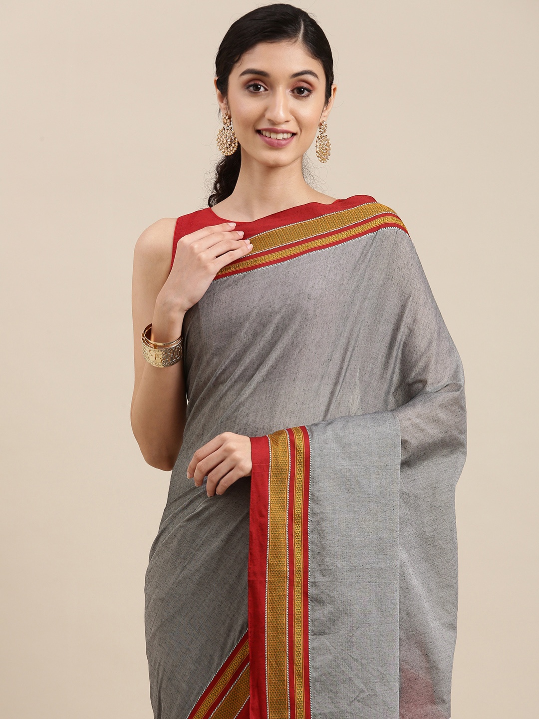 

KALINI Grey Pure Cotton Saree