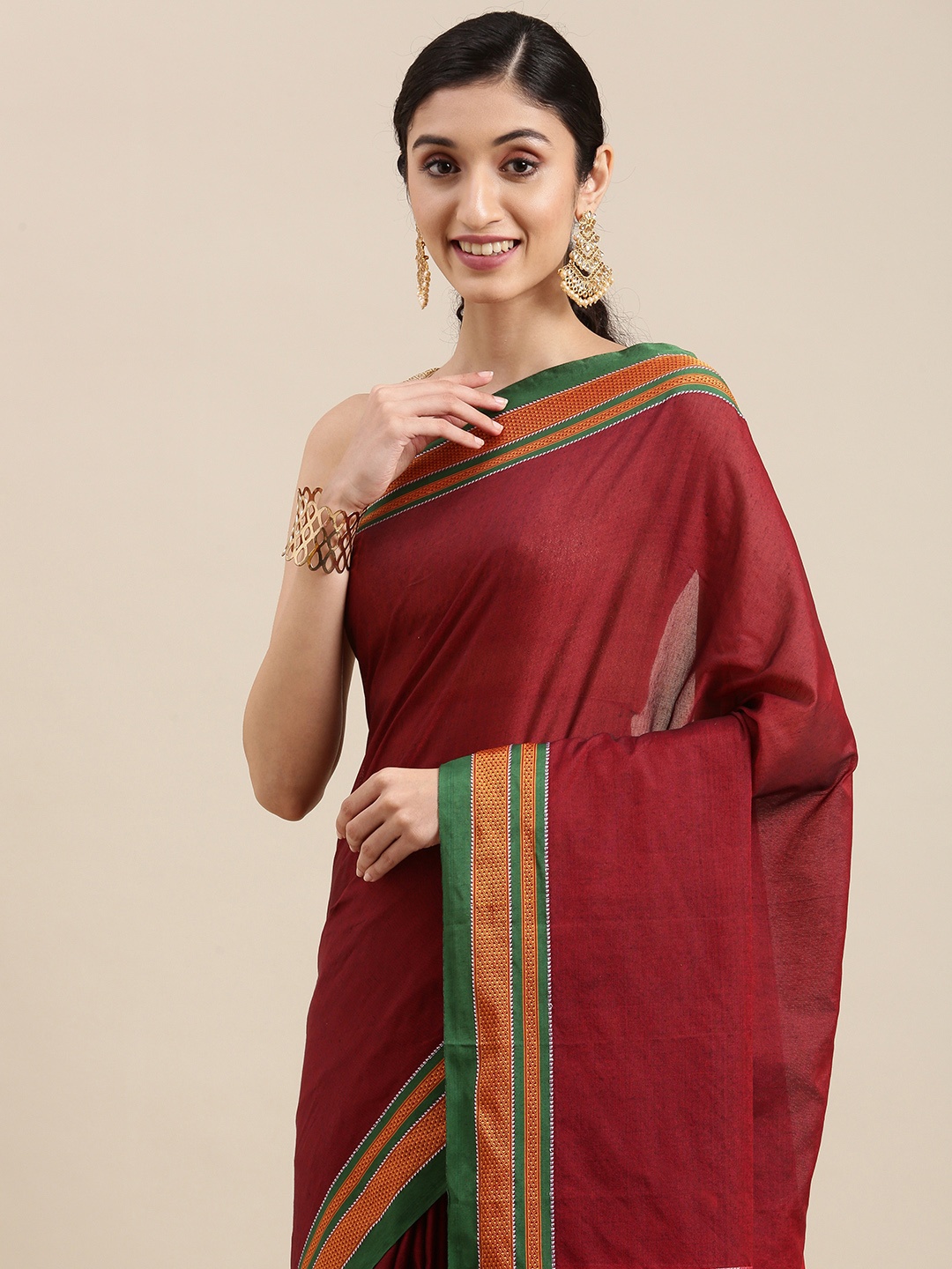 

KALINI Maroon Pure Cotton Saree