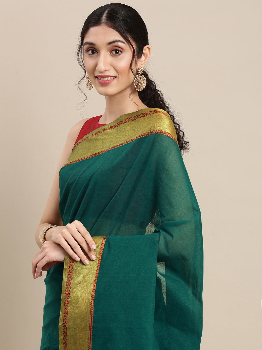 

KALINI Teal Green Pure Cotton Mangalagiri Saree