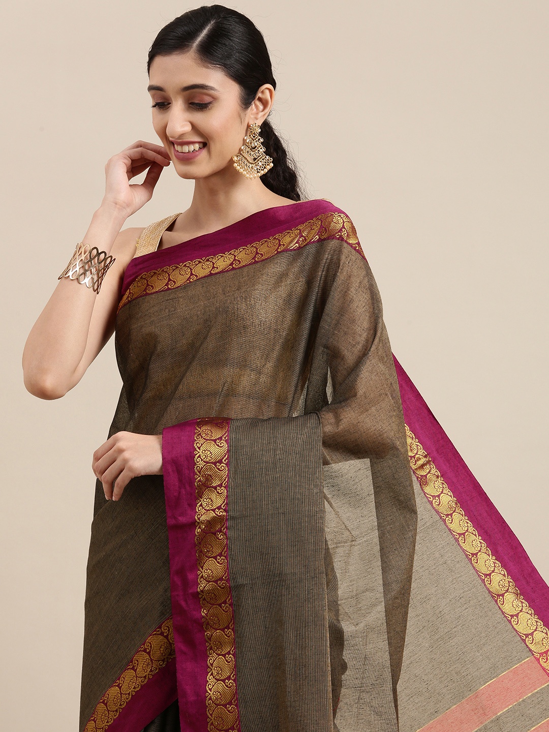 

KALINI Grey & Purple Pure Cotton Saree