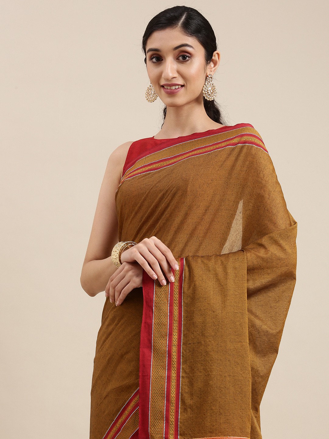 

KALINI Mustard Brown Pure Cotton Saree