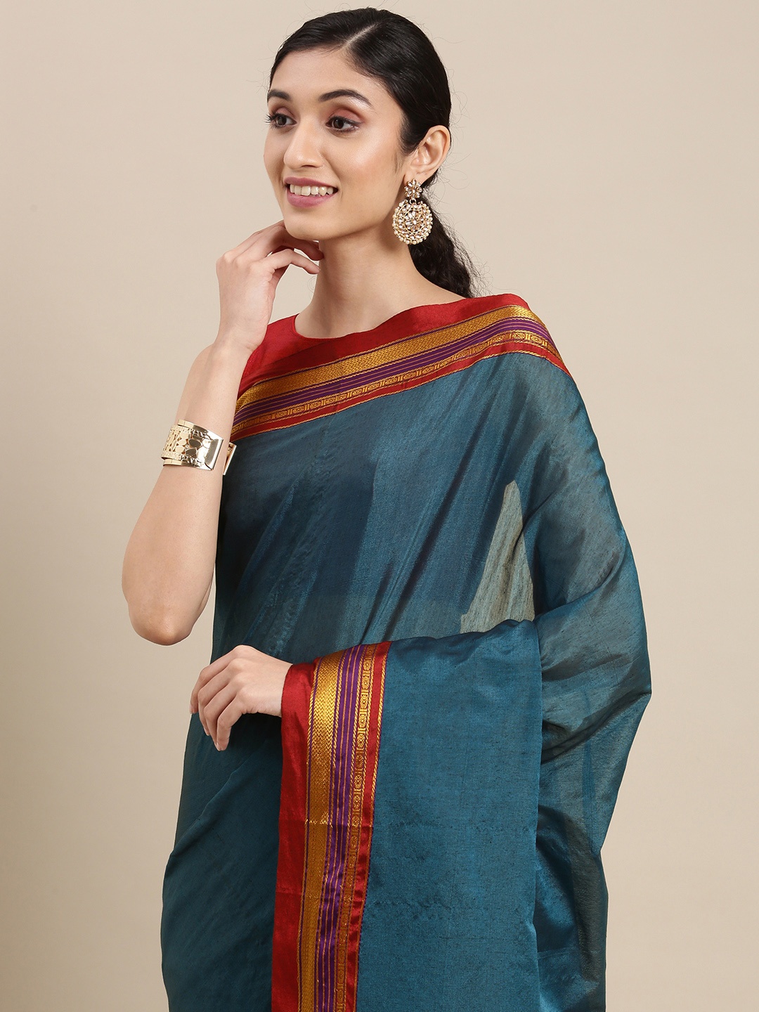 

KALINI Teal Blue Pure Cotton Saree