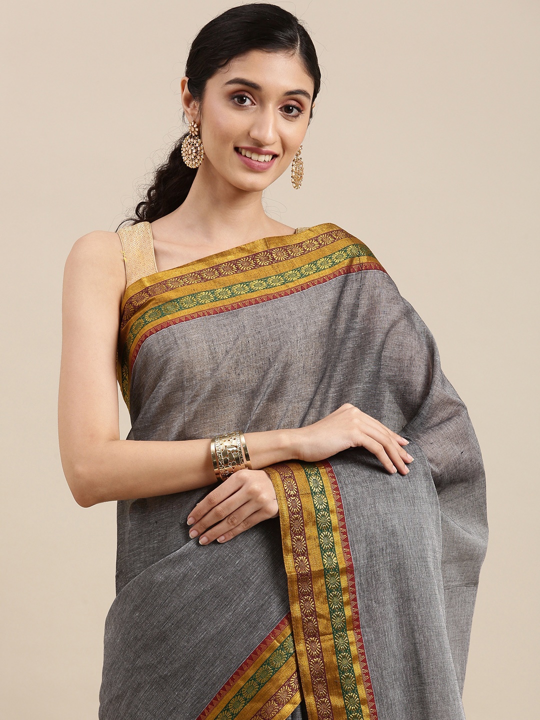 

KALINI Grey Pure Cotton Saree