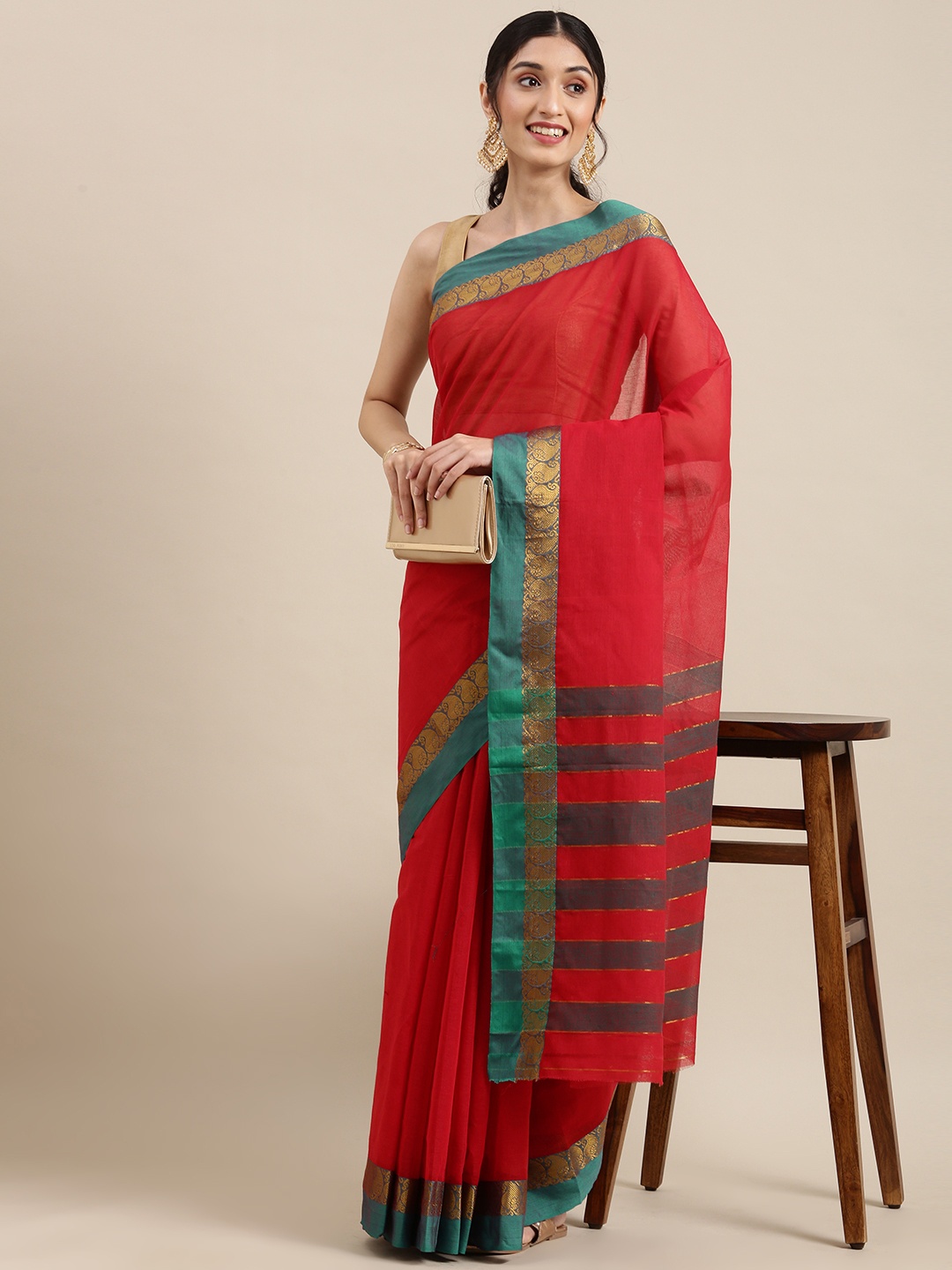 

KALINI Red Pure Cotton Saree