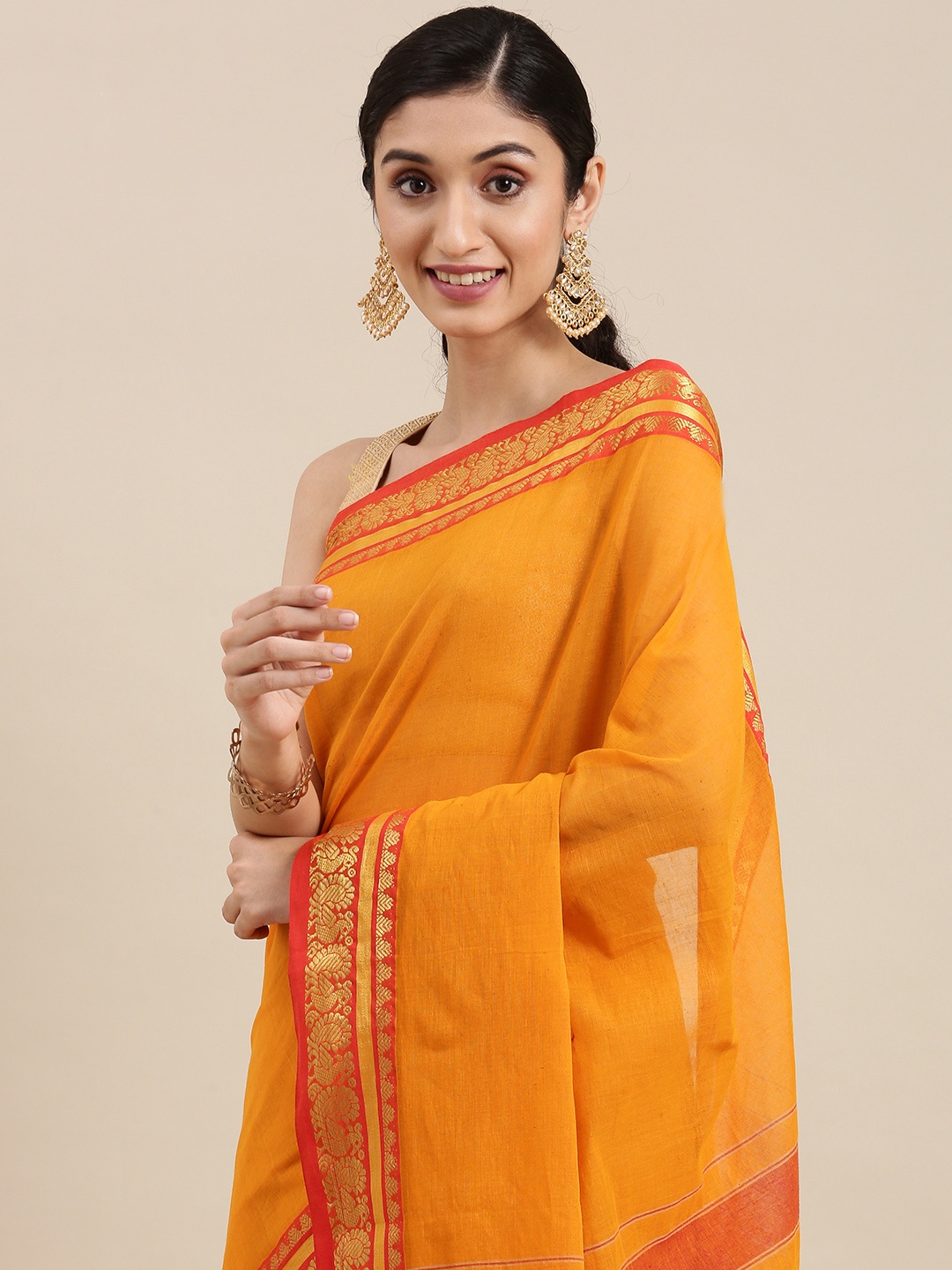

KALINI Mustard & Golden Pure Cotton Saree