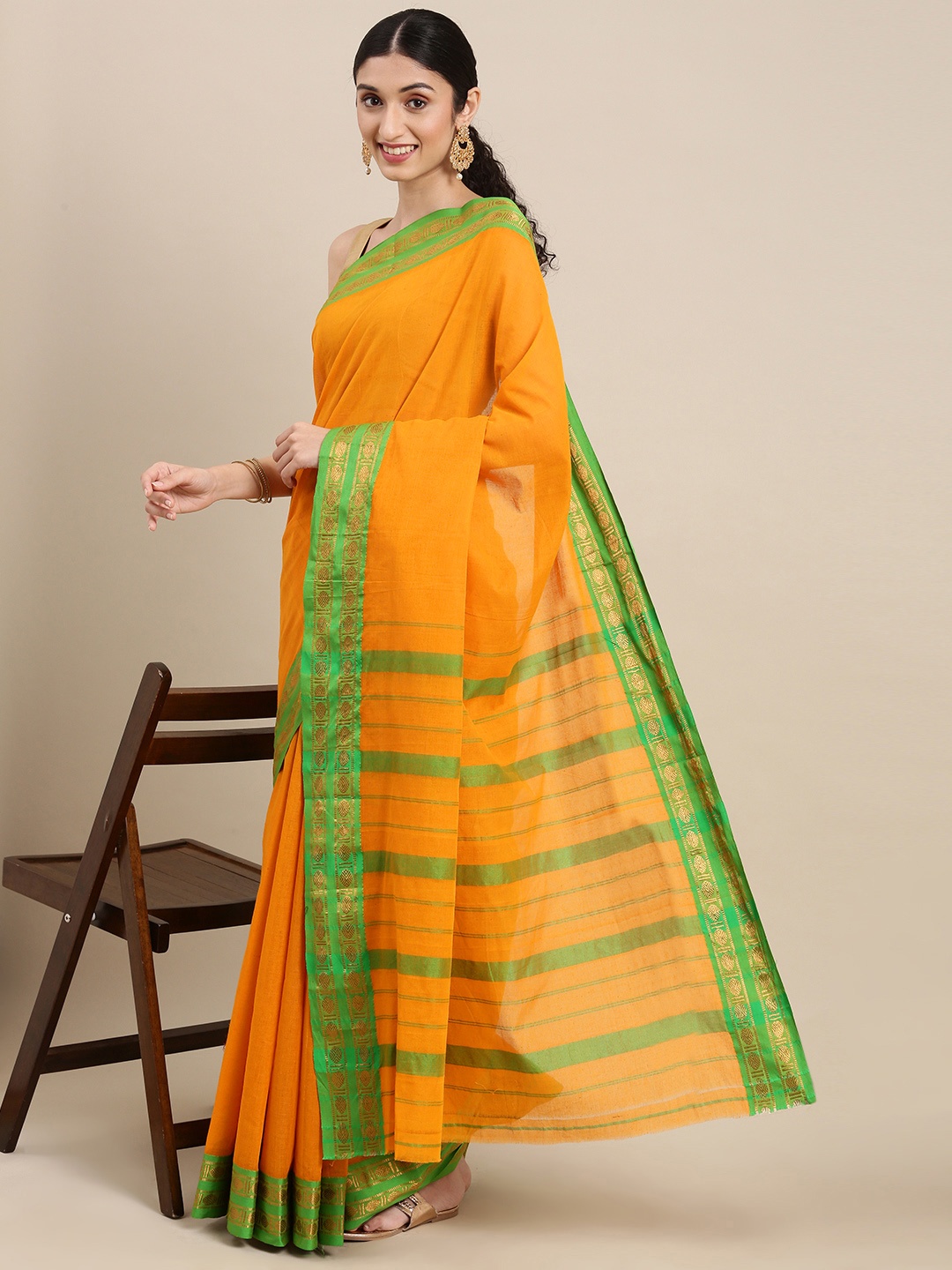 

Pavechas Mustard Yellow Pure Cotton Chanderi Saree