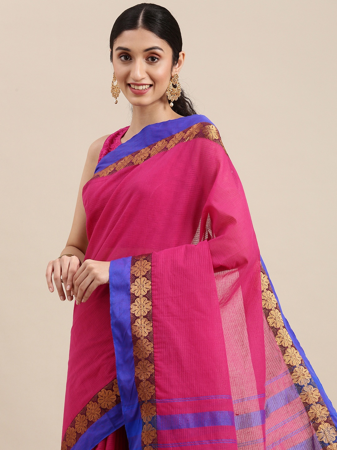 

Pavechas Pink Pure Cotton Chanderi Saree