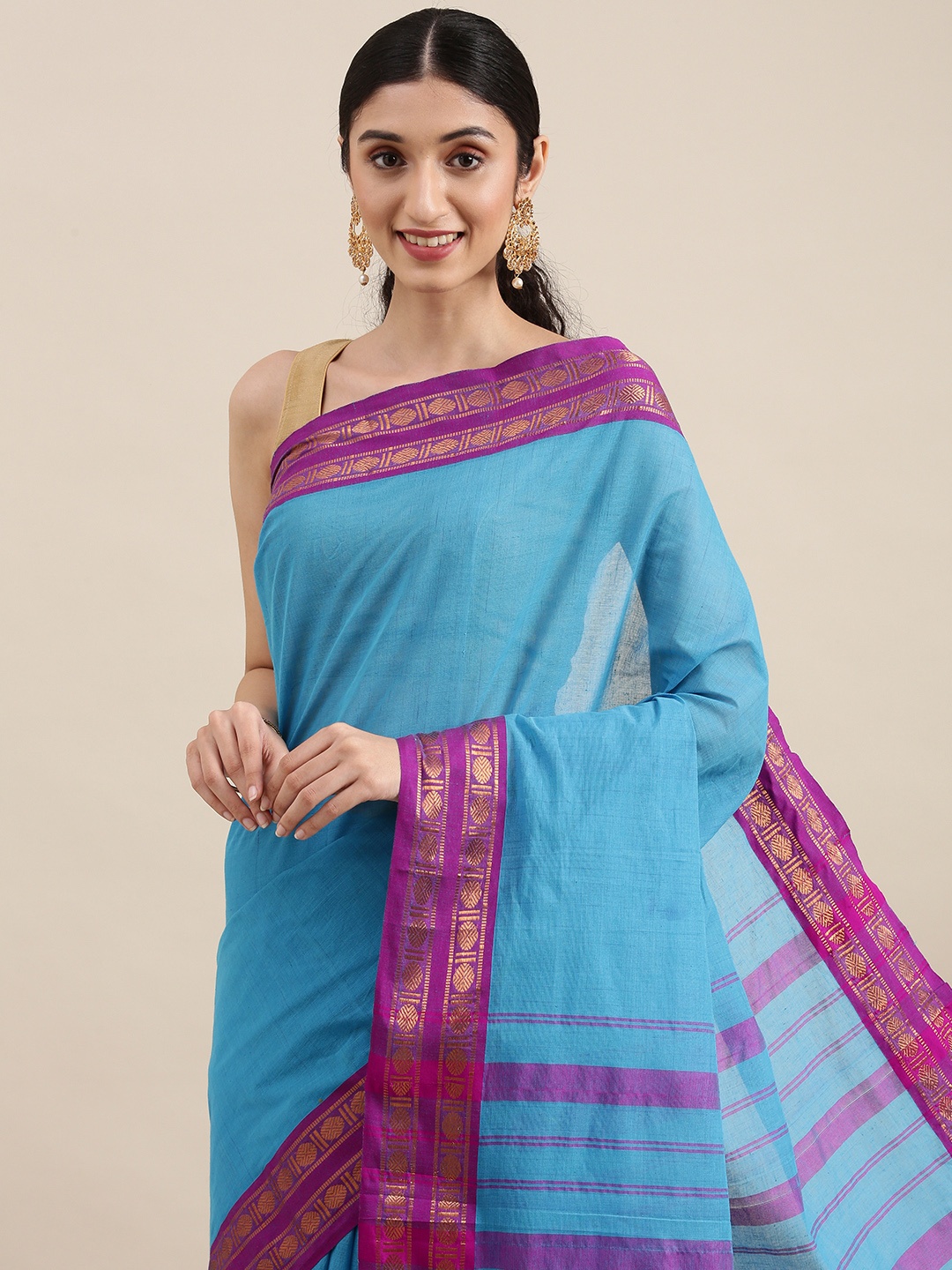 

Pavechas Blue Pure Cotton Chanderi Saree