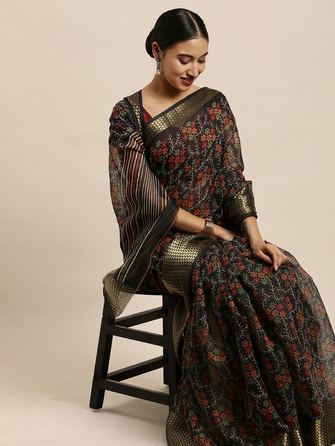 

Saree Swarg Multicoloured Floral Chanderi Sarees, Multi