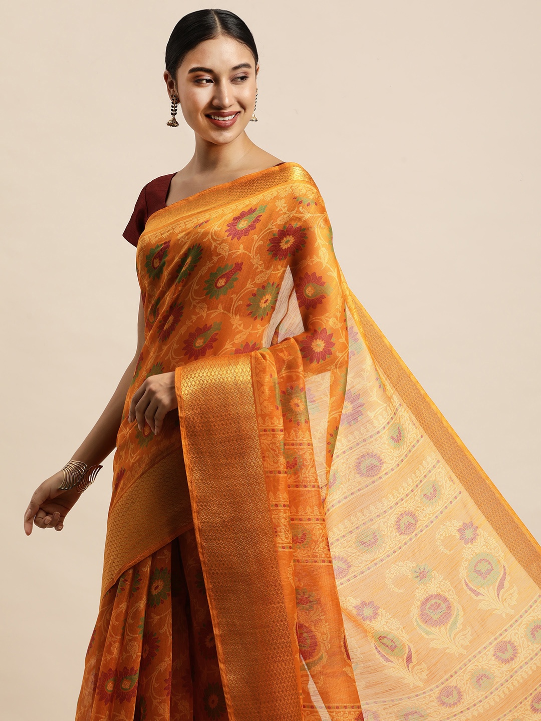 

Saree Swarg Multicoloured Ethnic Motifs Chanderi Sarees, Multi