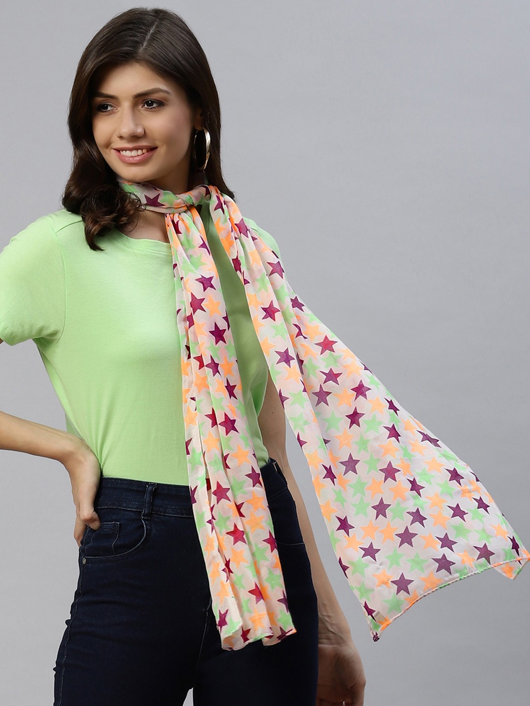 

WEAVERS VILLA Women White & Purple Printed Stole