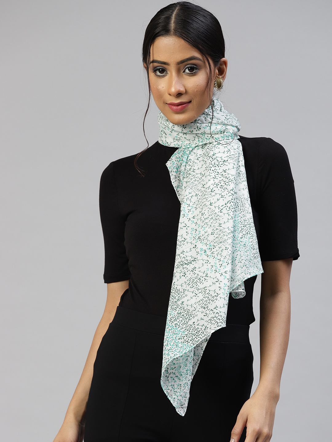 

WEAVERS VILLA Women Turquoise Blue Printed Scarf