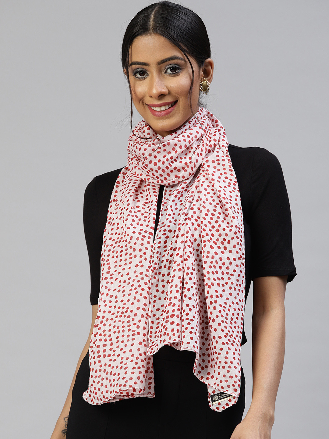 

WEAVERS VILLA Women White & Red Printed Stole