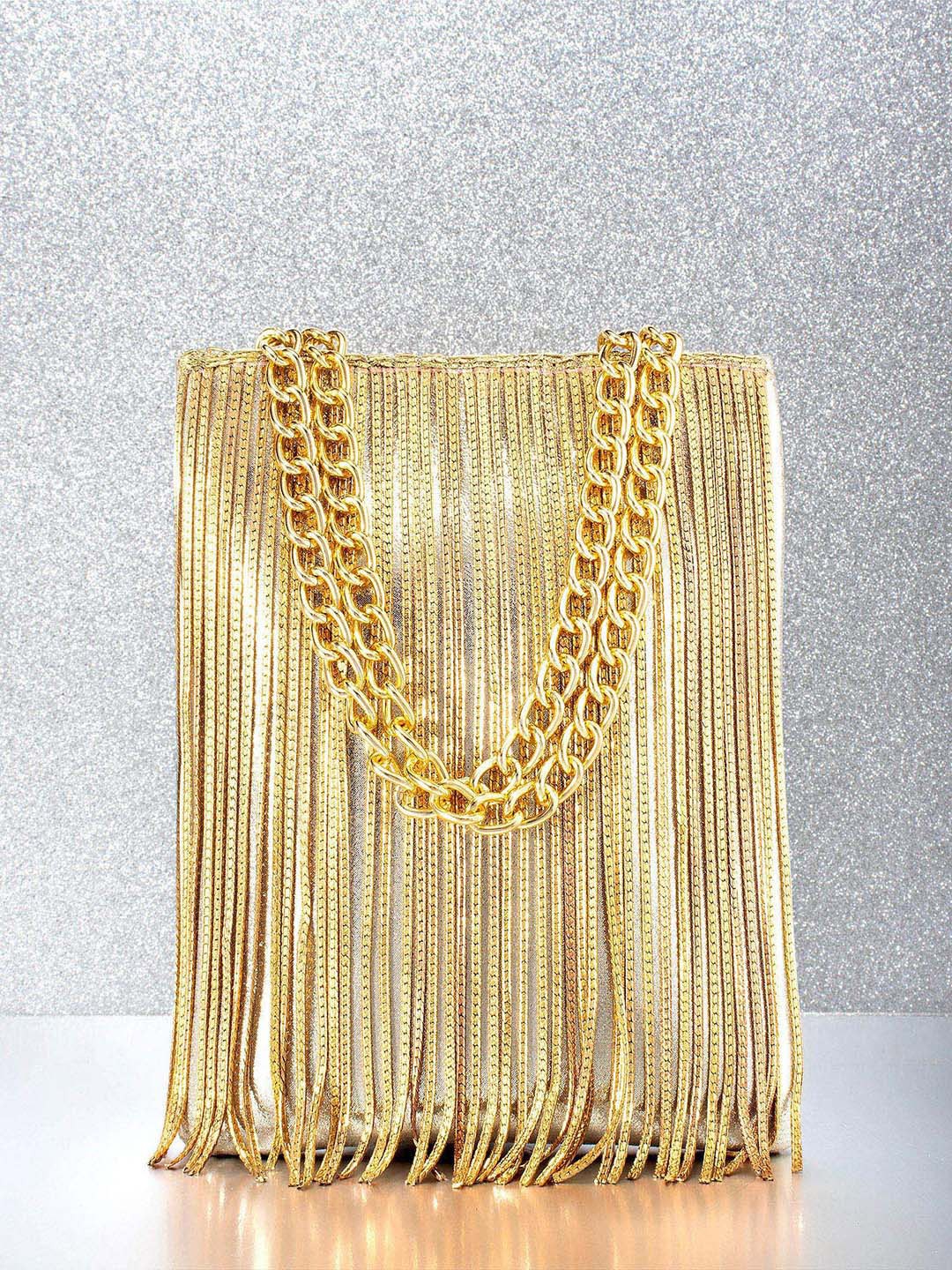 

Peora Gold-Toned Embellished Fringed Potli Clutch