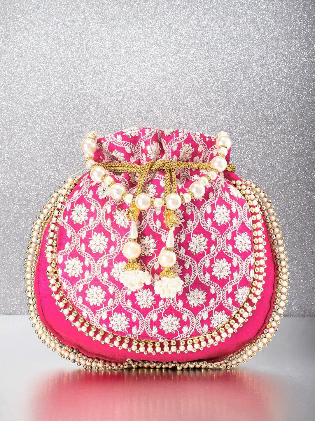 

Peora Magenta Embroidered Potli Clutch