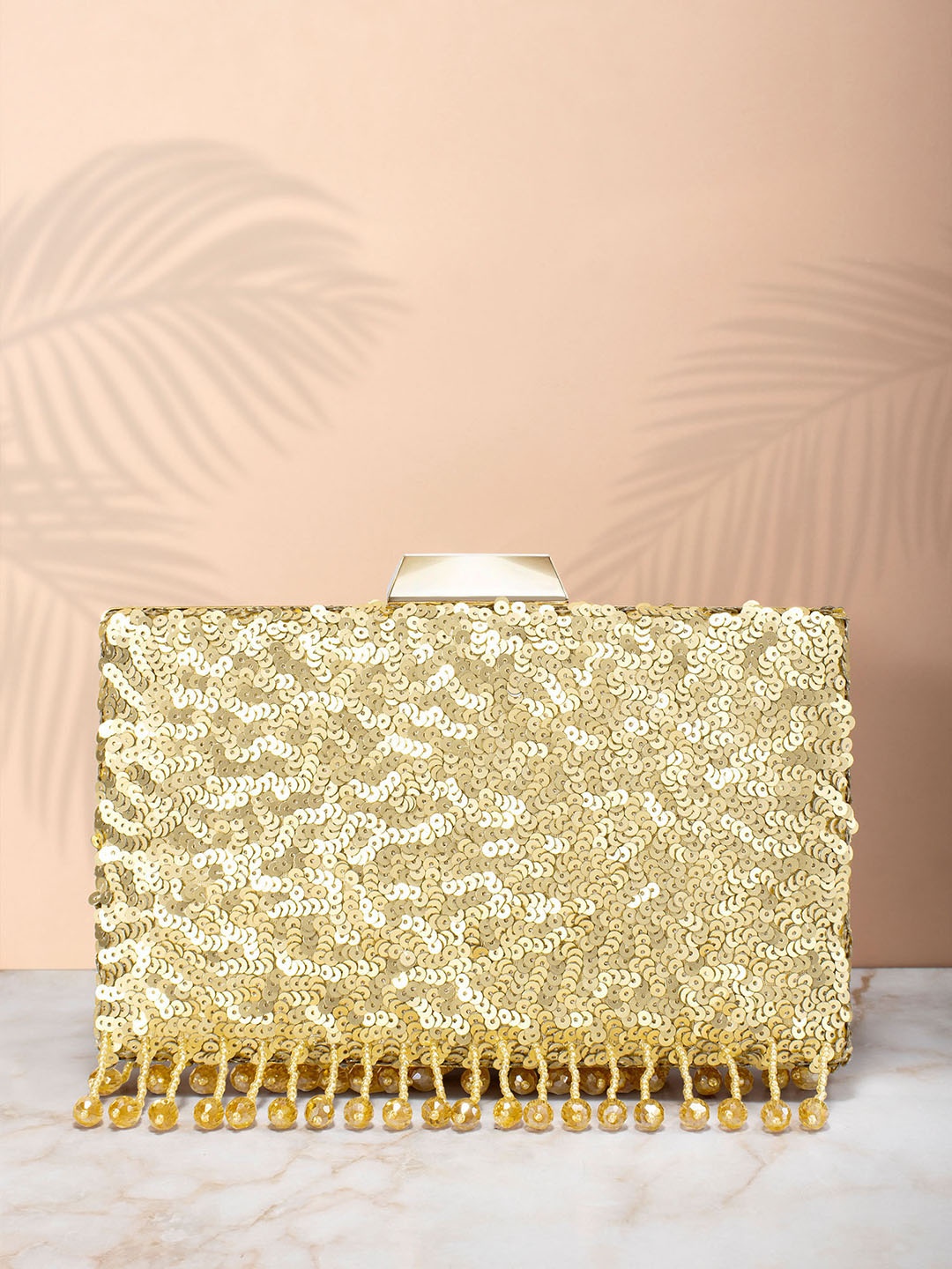 

Peora Gold-Toned Sequined Embellished Purse Clutch