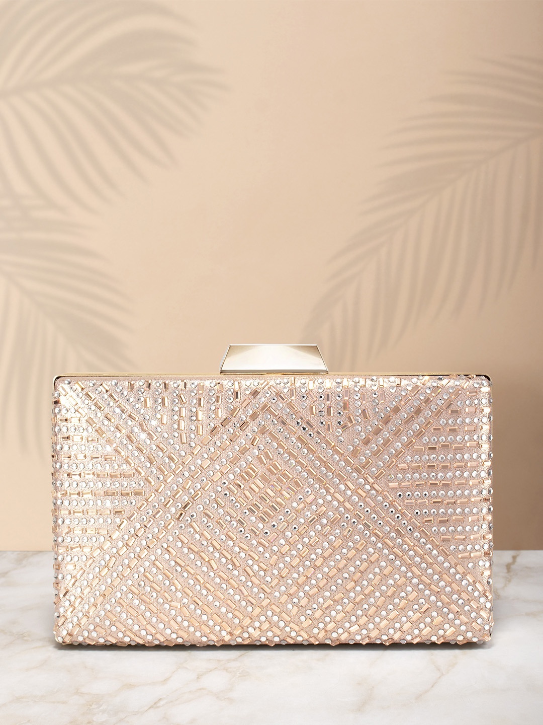 

Peora Rose Gold Embellished Box Clutch