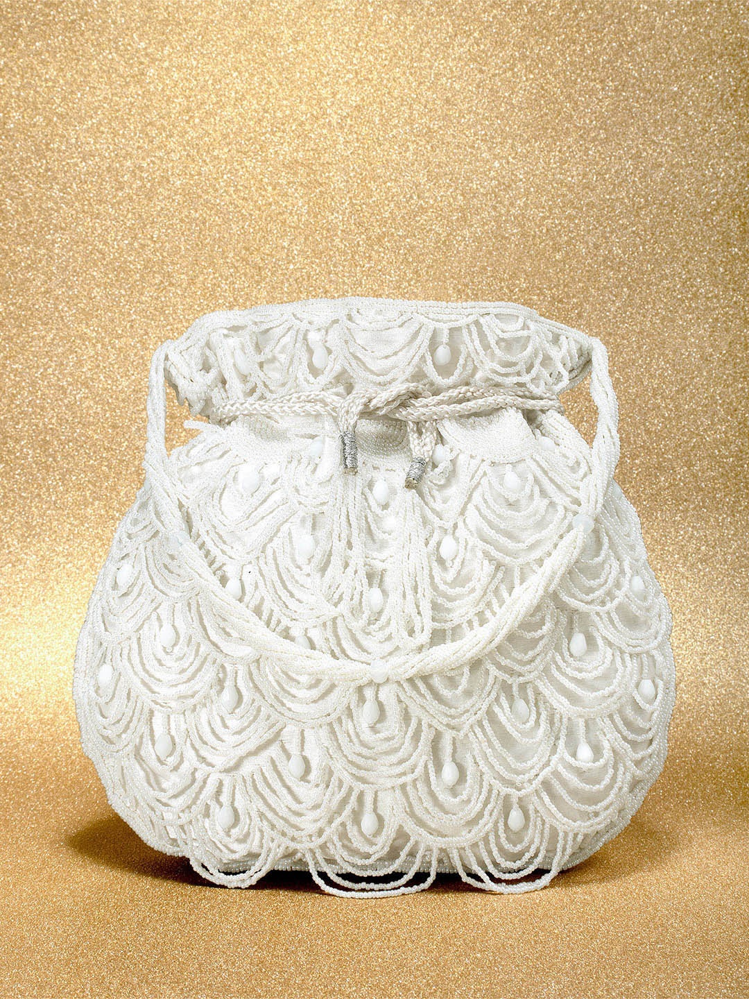 

Peora White Embellished Potli Clutch