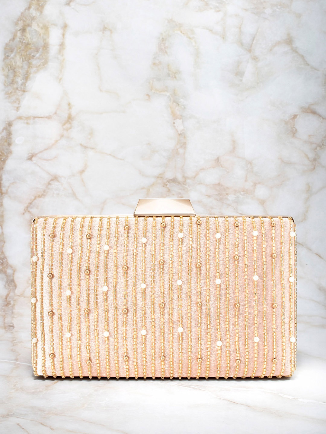 

Peora Rose Gold Embellished Box Clutch