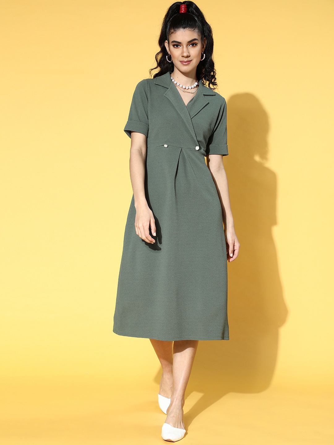 

plusS Women Gorgeous Green Solid Volume Play Dress