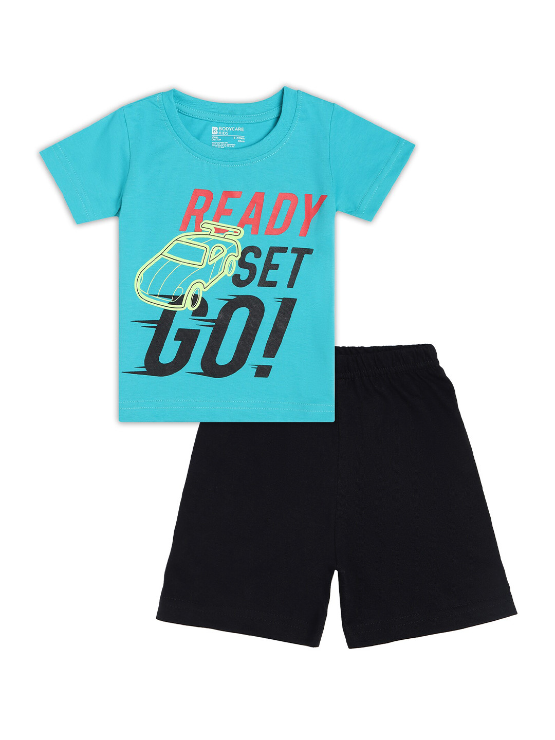 

Bodycare Kids Boys Green & Black Printed T-shirt With Shorts
