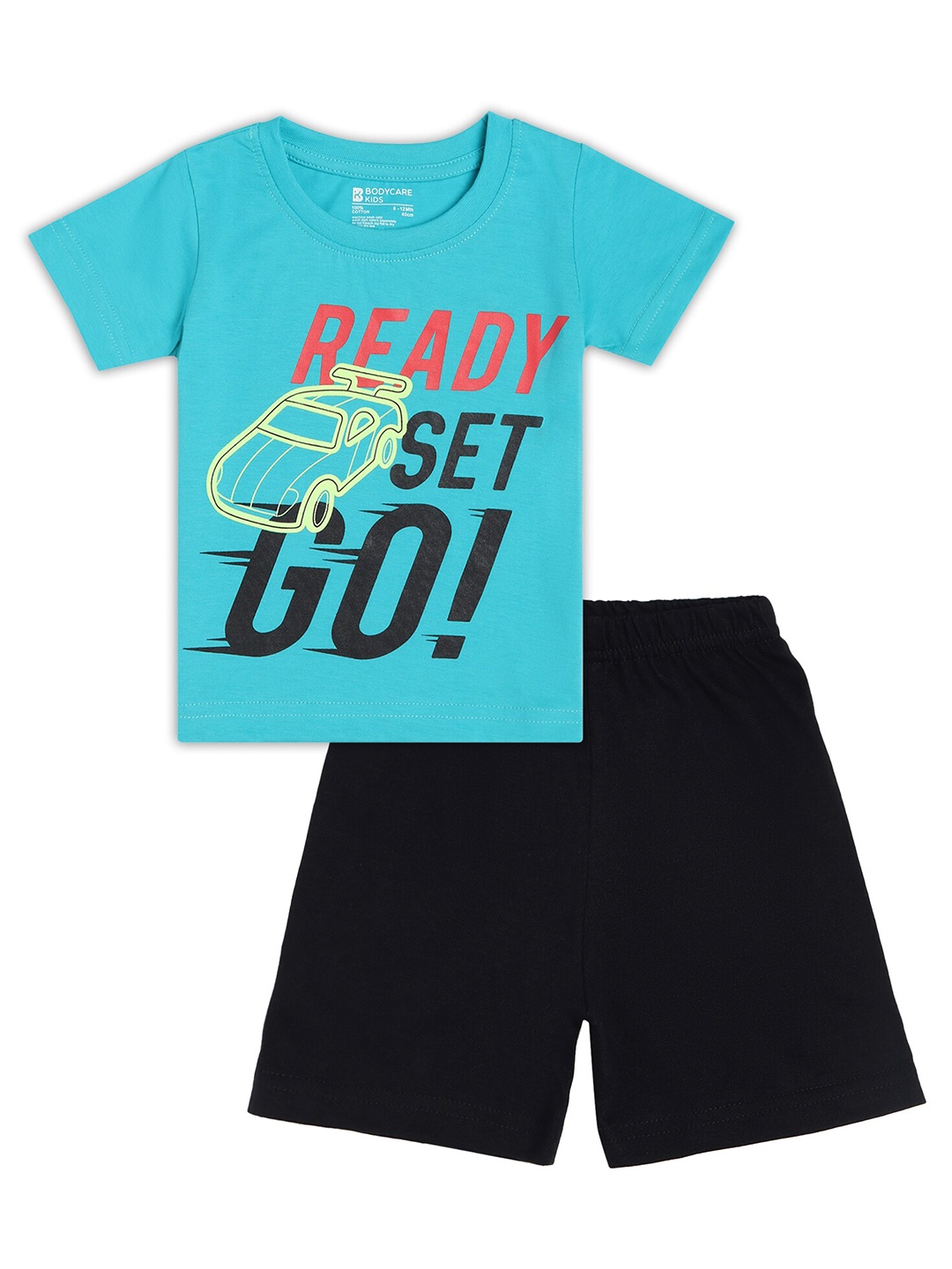 

Bodycare Kids Boys Sea Green & Black Printed T-shirt with Shorts