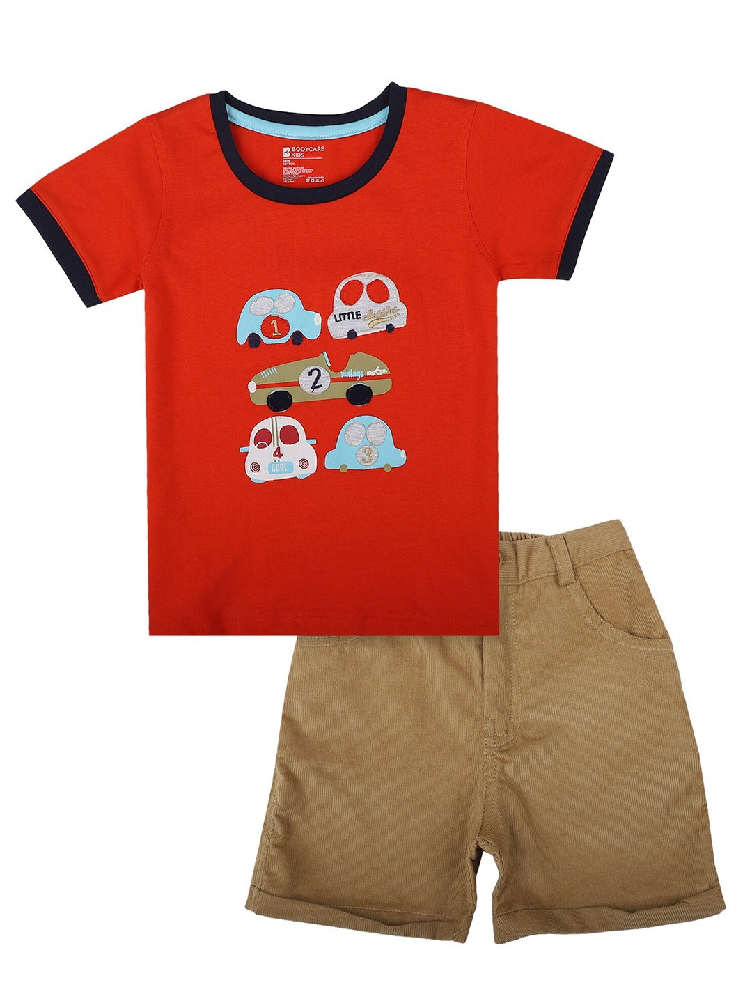 

Bodycare Kids Boys Red & Brown Printed T-shirt With Shorts