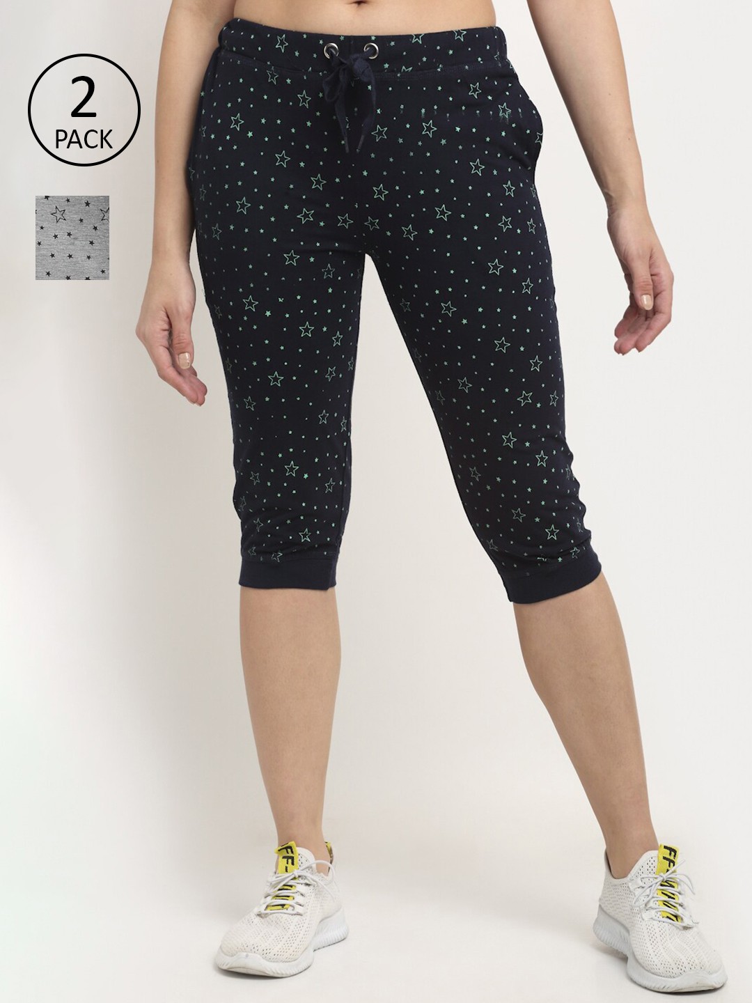 

VIMAL JONNEY Women Navy Blue & Grey Set Of 2 Printed Capris
