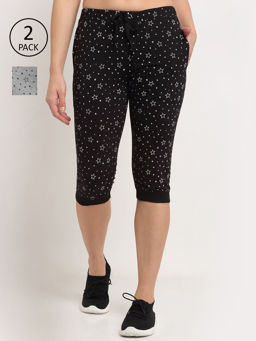 

VIMAL JONNEY Women Black & Grey Pack of 2 Printed Capris
