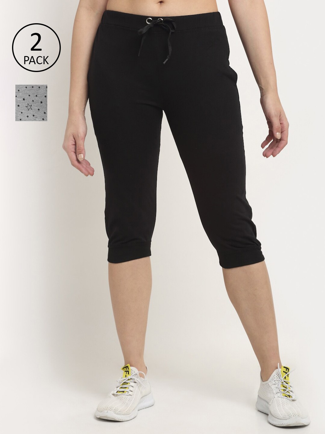 

VIMAL JONNEY Women Black & Grey Pack Of 2 Printed Capris