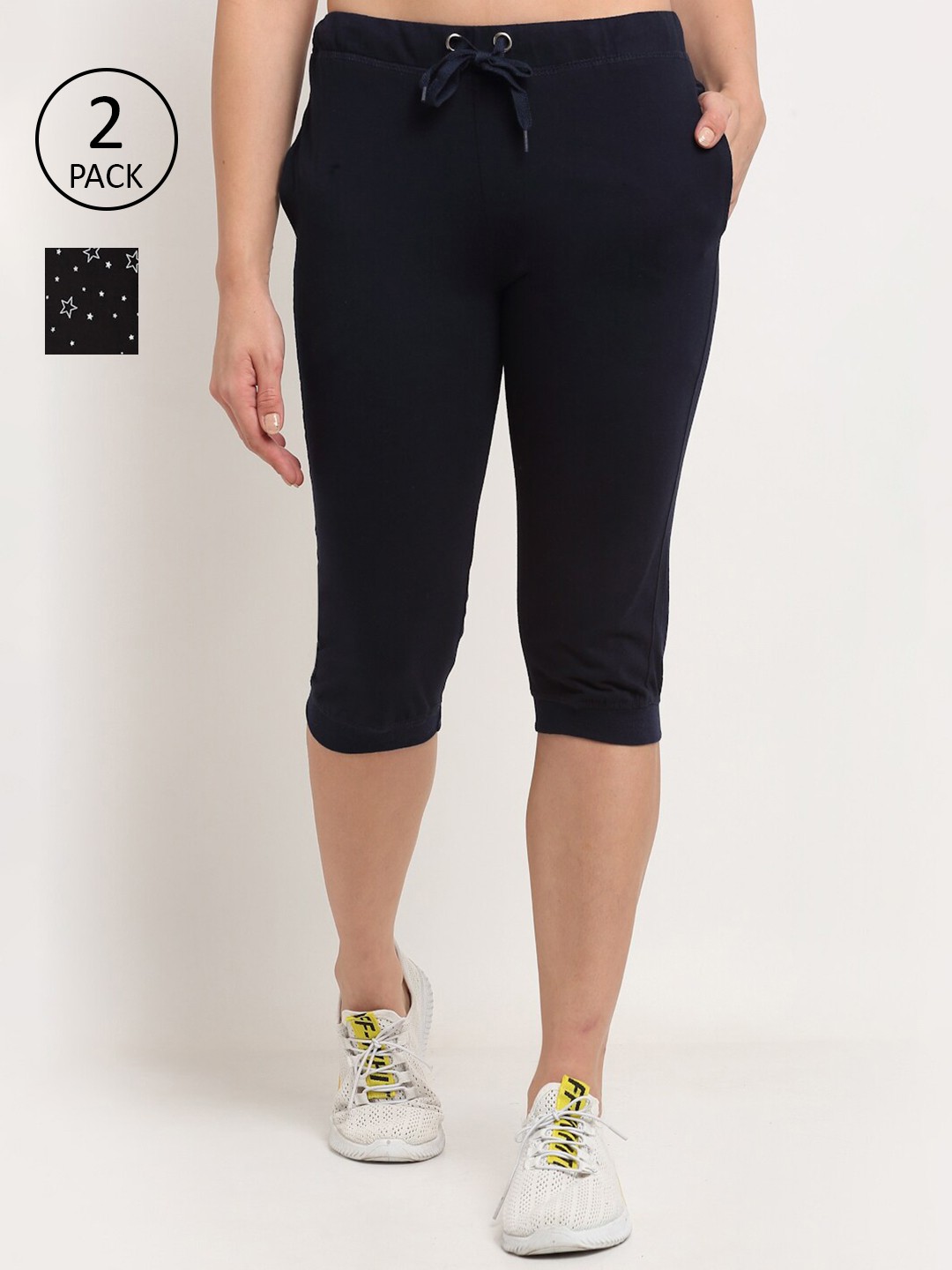 

VIMAL JONNEY Women Pack Of 2 Navy Blue & Black Capris Track Pants
