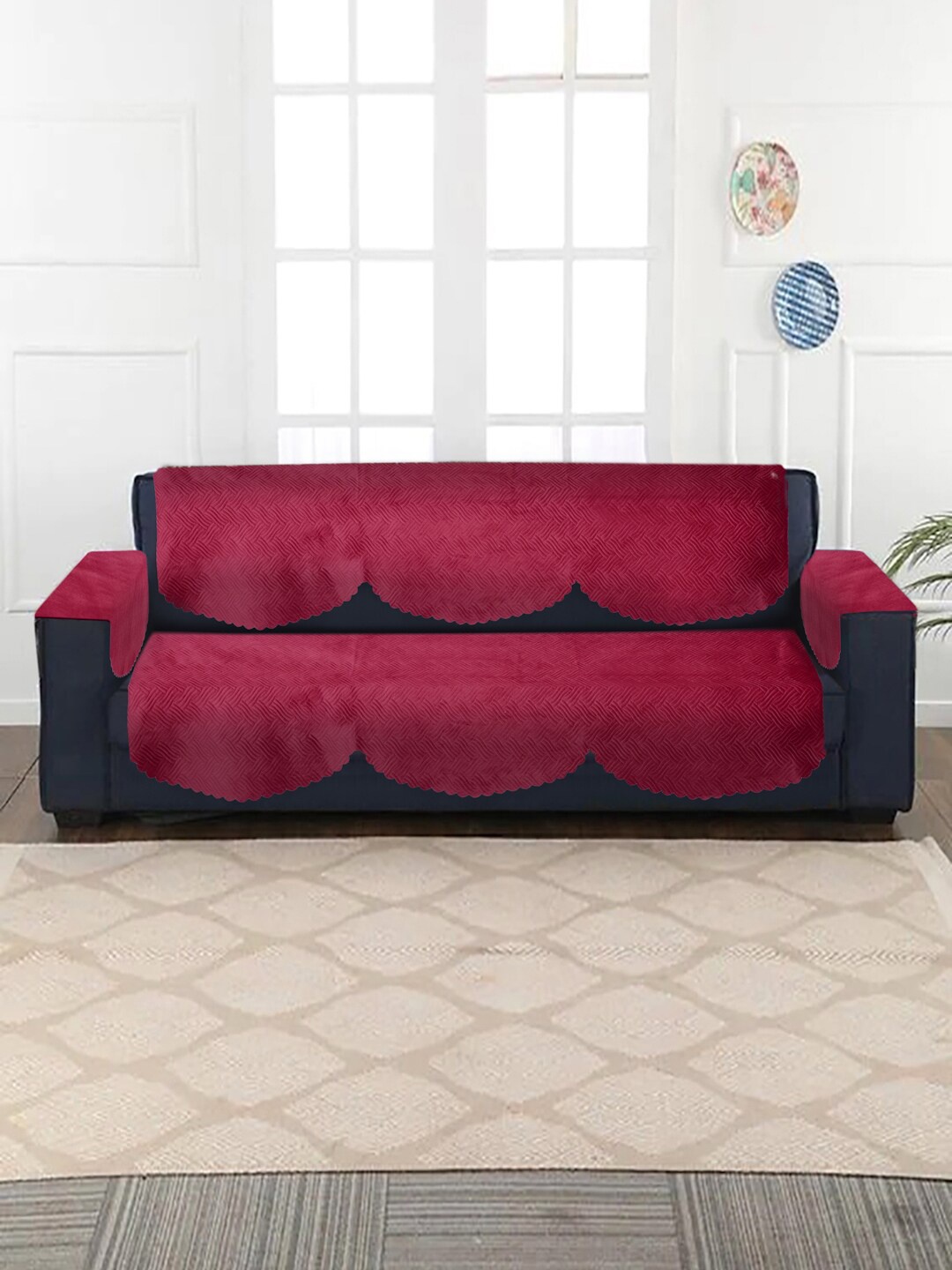 

HOSTA HOMES Set of 16 Maroon Self Design 5 Seater Sofa Covers
