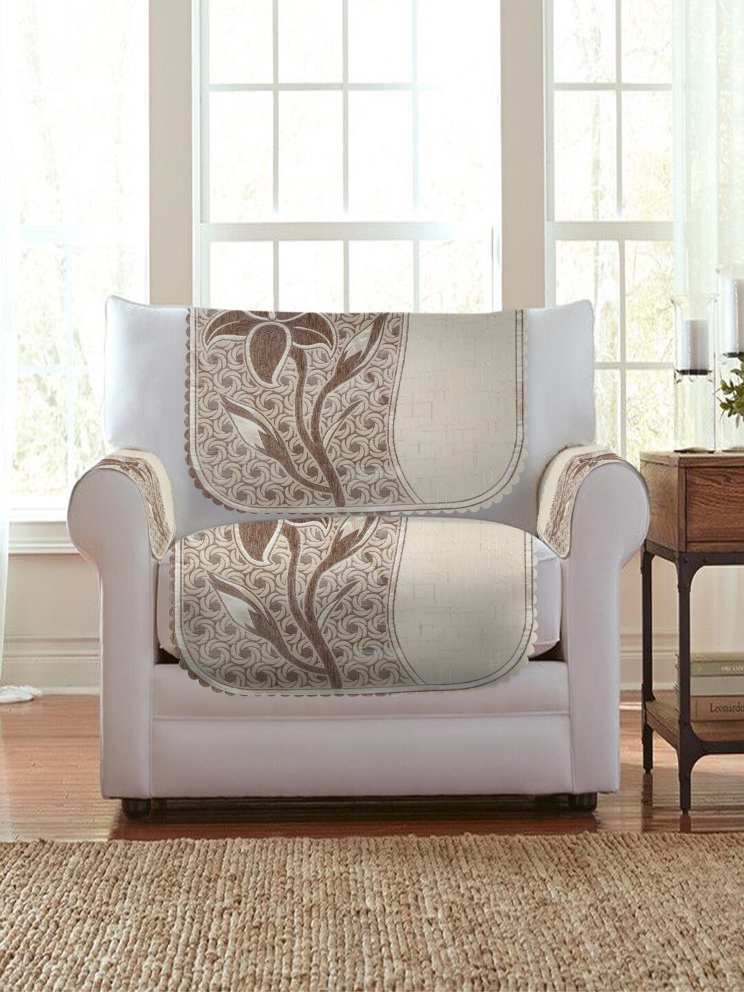 

HOSTA HOMES Set of 16 Cream Jacquard Velvet 5 Seater Sofa Cover With Arm Rest