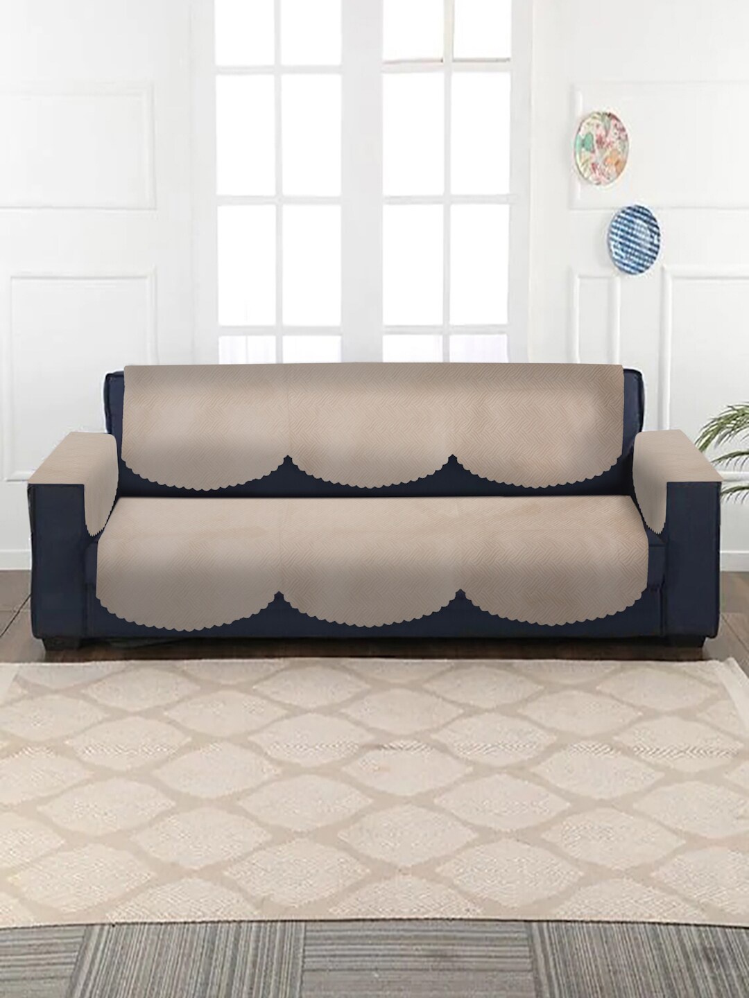 

HOSTA HOMES Cream-coloured Set of 16 Jacquard Velvet 5 Seater Sofa Cover with Arm Rest