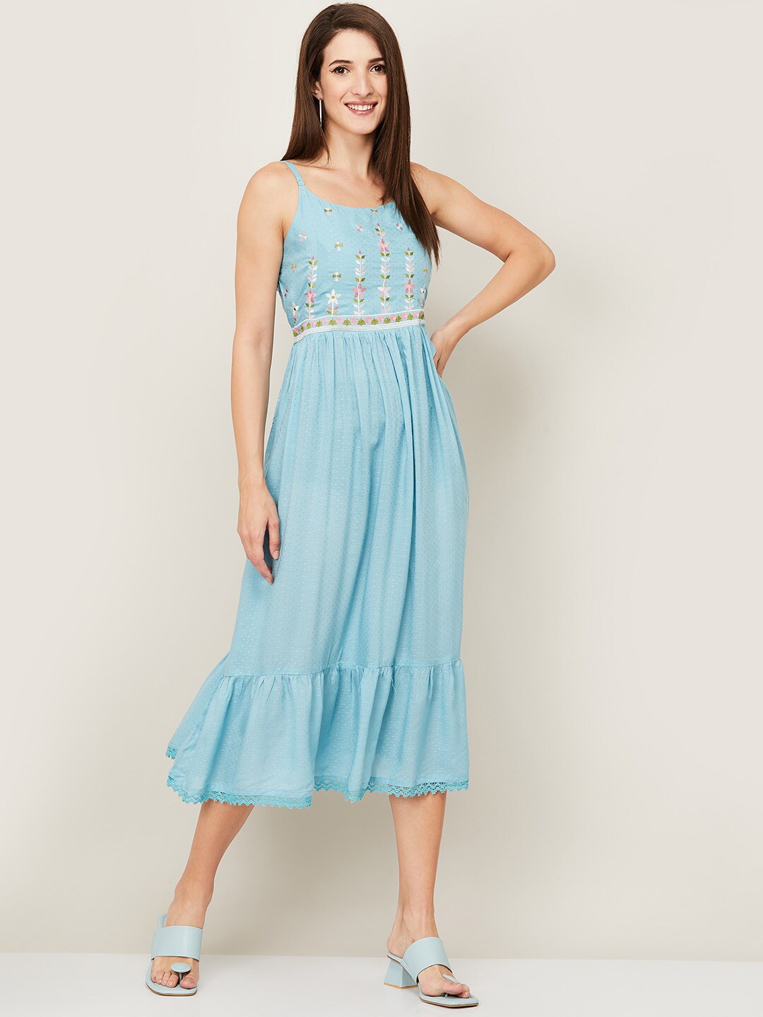 

Colour Me by Melange Women Blue Midi Rayon Dress