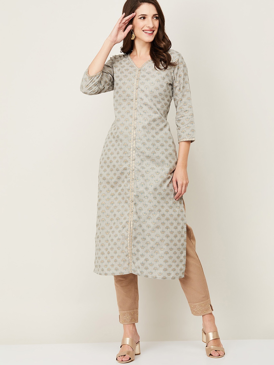 

Melange by Lifestyle Women Grey Ethnic Motifs Printed Kurta
