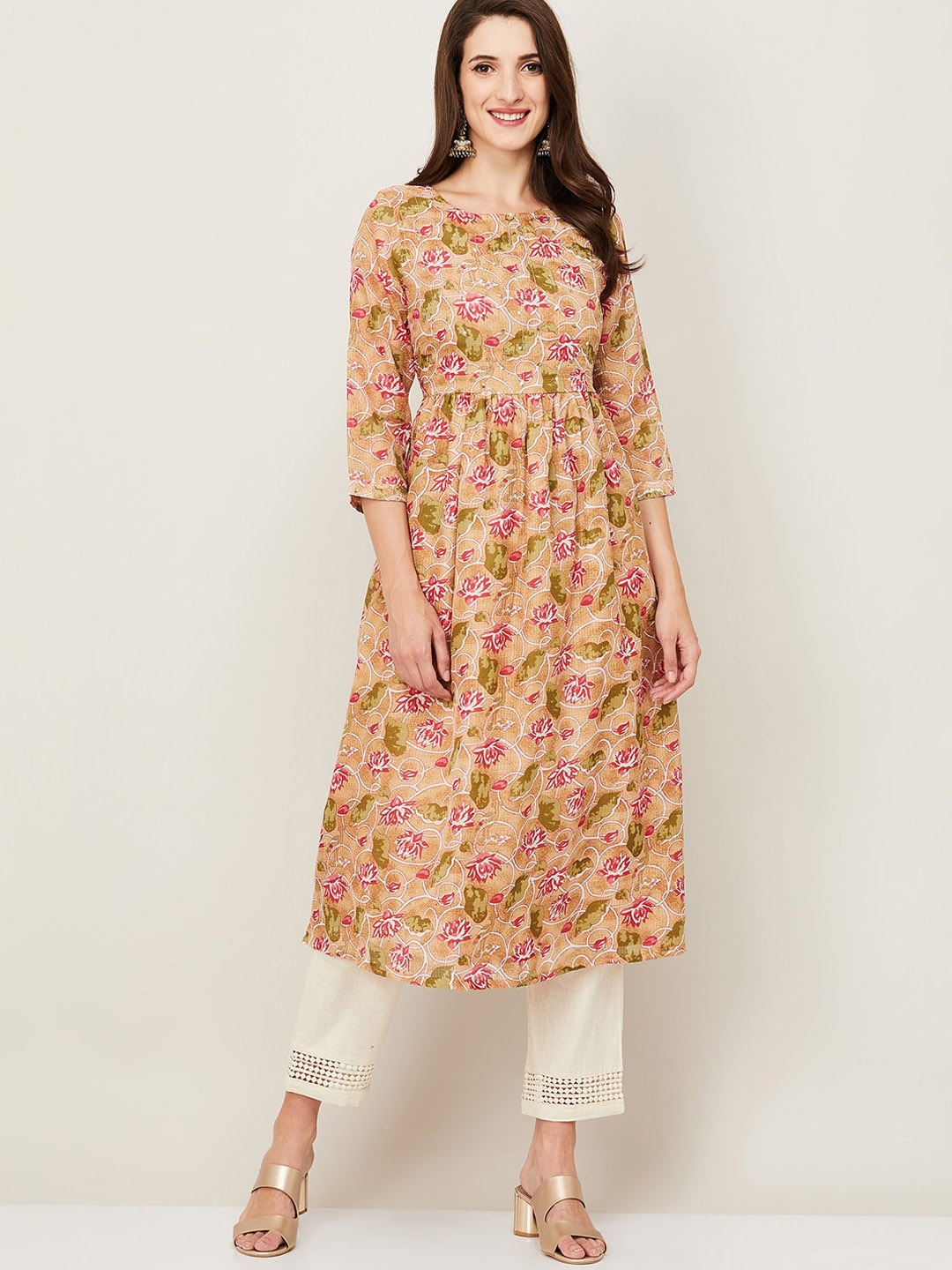 

Melange by Lifestyle Brown Floral Printed Kurta