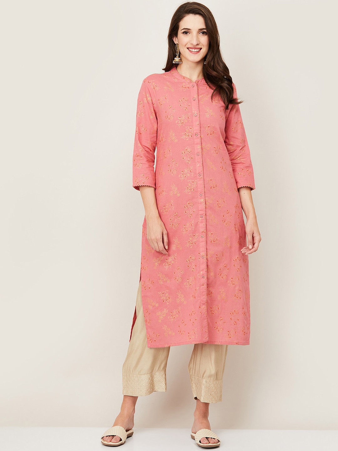 

Melange by Lifestyle Women Peach Printed Cotton Kurta