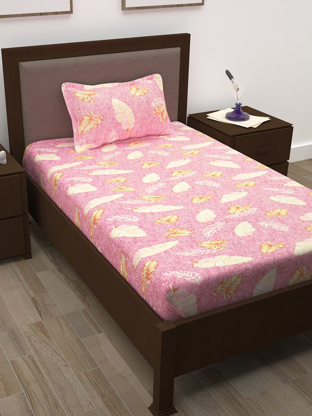 

Story@home Pink & Yellow Printed 208 TC Single Bedsheet with 1 Pillow Cover