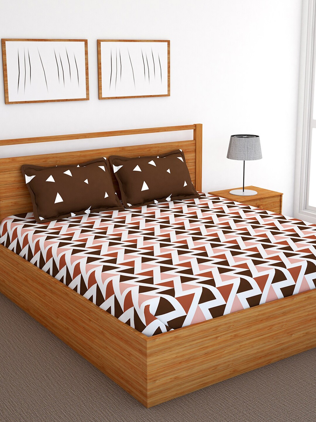 

Story@home Brown & Coffee Brown Geometric 120 TC Queen Bedsheet with 2 Pillow Covers