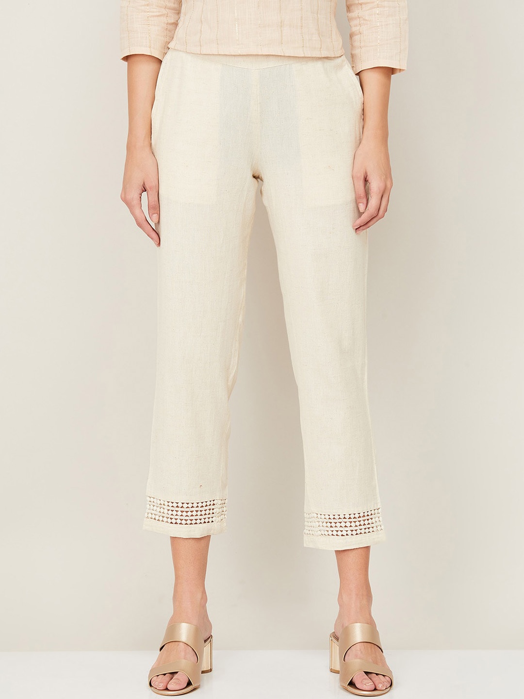 

Melange by Lifestyle Women Off White Cotton Regular Fit Trousers