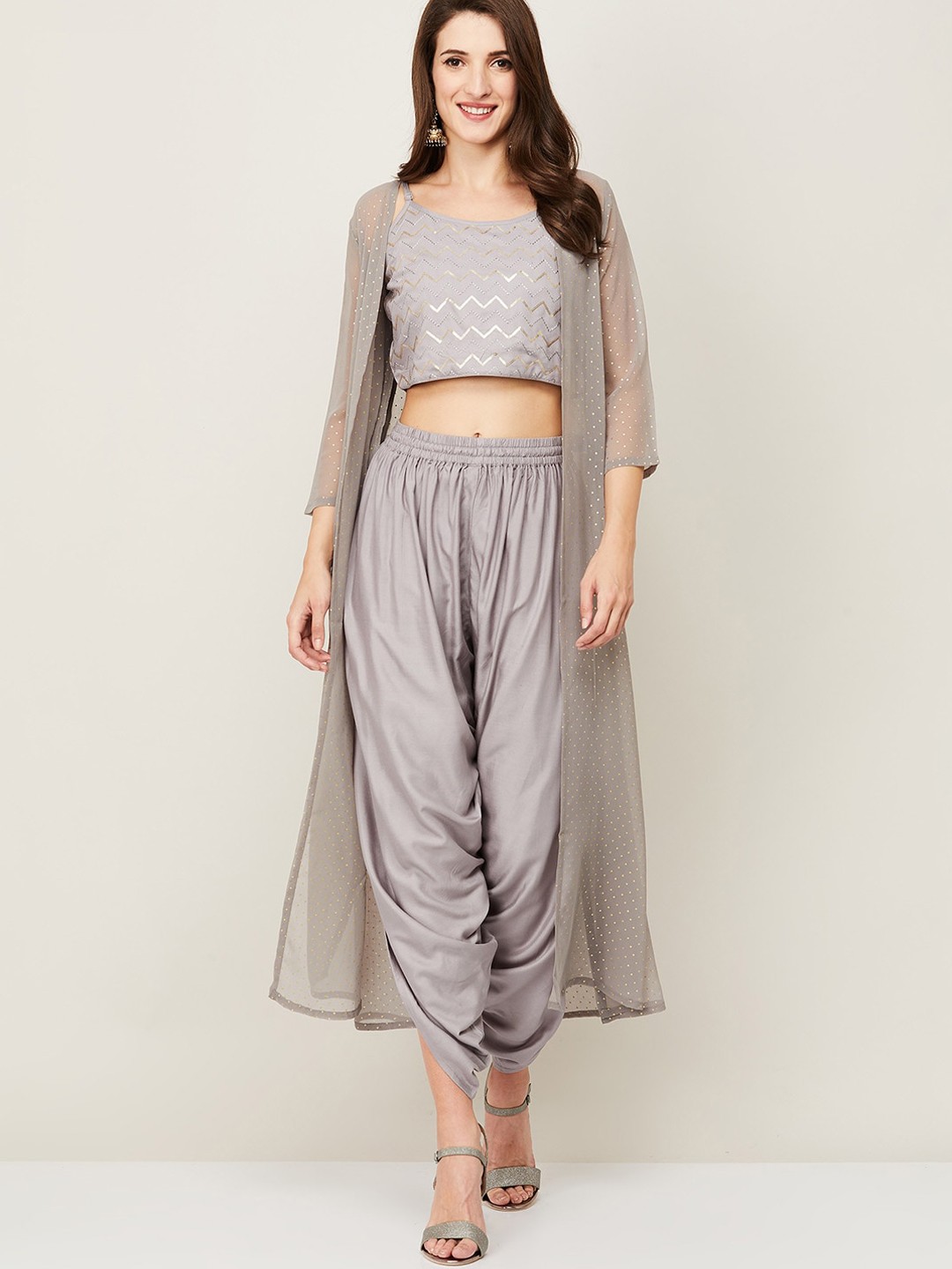 

Melange by Lifestyle Women Grey Poly Georgette Kurti & Dhoti Set