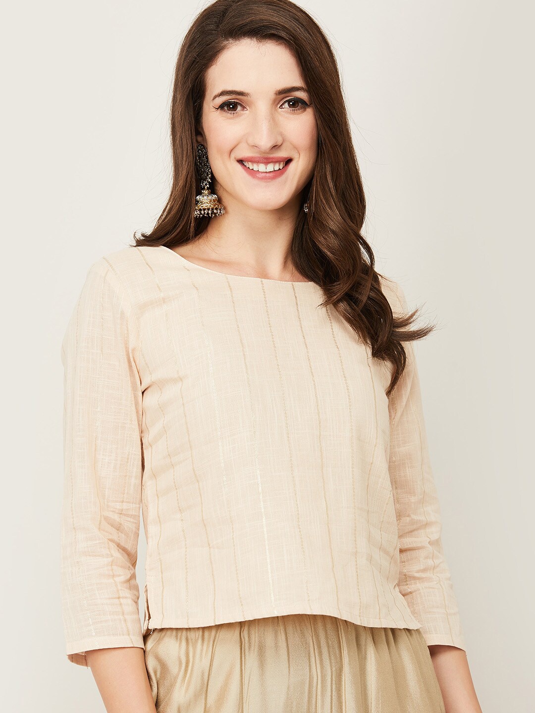 

Melange by Lifestyle Off White Pure Cotton Striped Top