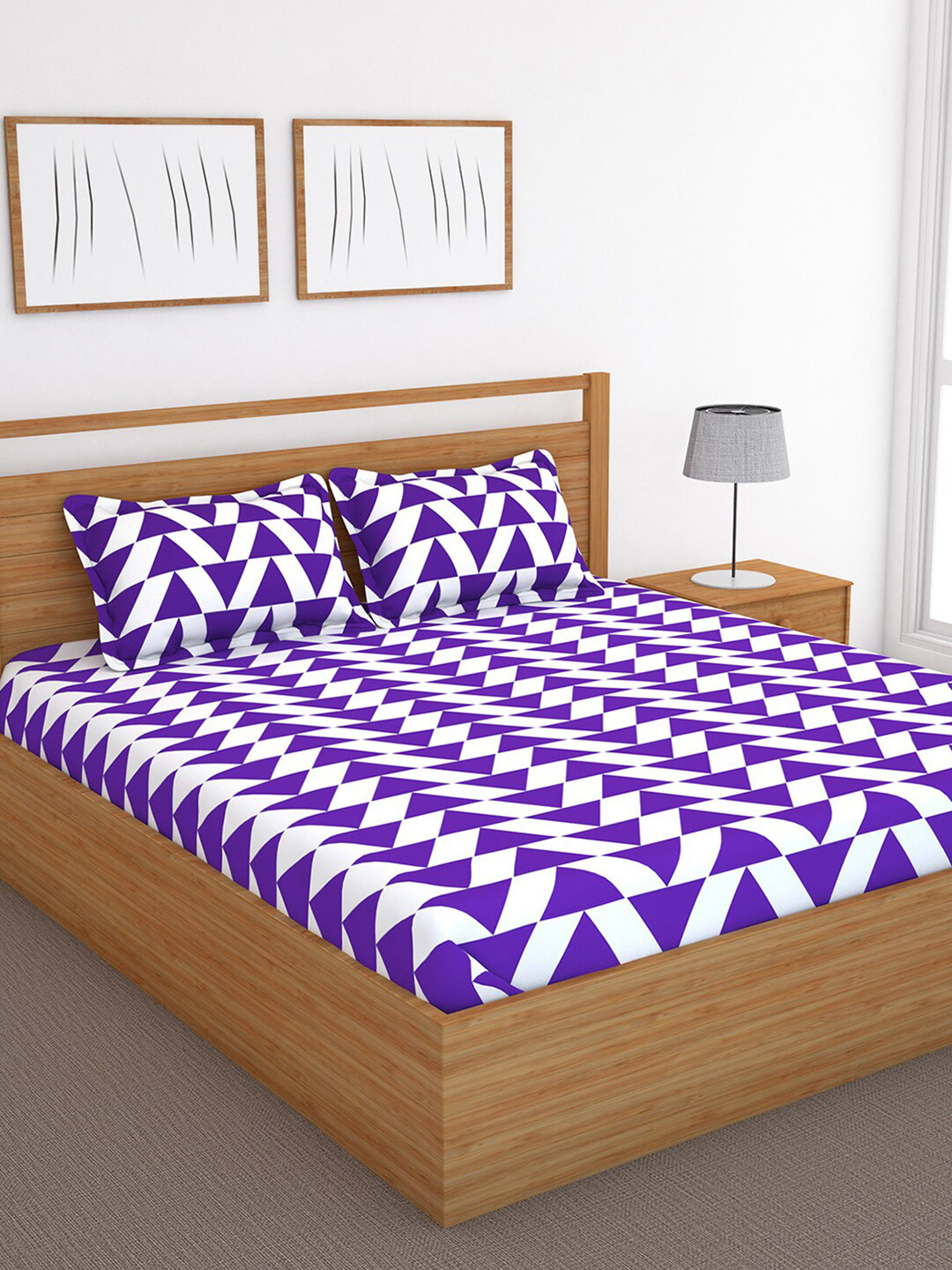 

Story@home Blue & White Geometric 120 TC Queen Bedsheet with 2 Pillow Covers
